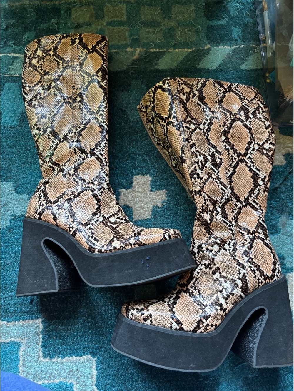 Chunky snakeskin platform boots